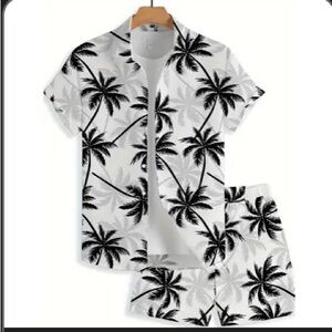 Tropical Palm Tree Print Shirt and Shorts Set